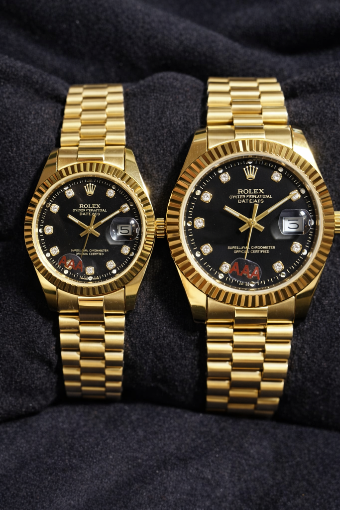 Prestige Gold Edition – Luxury Black Dial Couple Watch Set